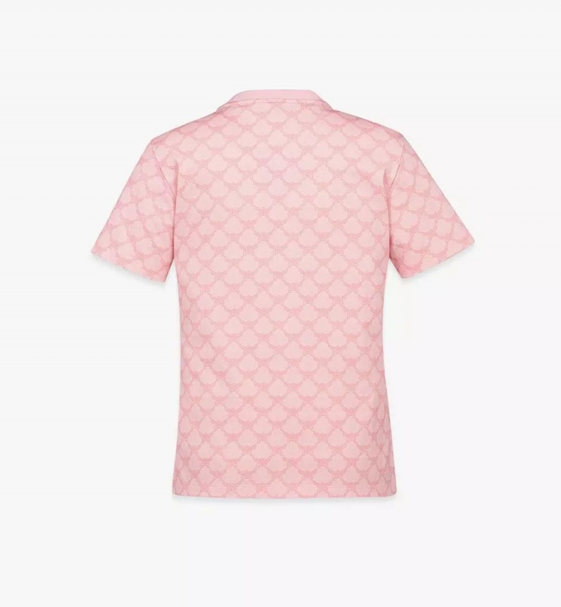 Topy MCM Worldwide Lauretos Print T-Shirt in Organic Bavlnene Damske Ruzove | 518926-LSA