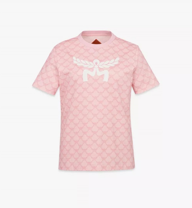 Topy MCM Worldwide Lauretos Print T-Shirt in Organic Bavlnene Damske Ruzove | 518926-LSA