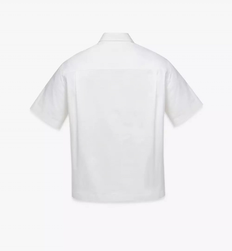 Topy MCM Worldwide Logo Kratke Sleeve Oxford Shirt Panske Biele | 419762-RHJ