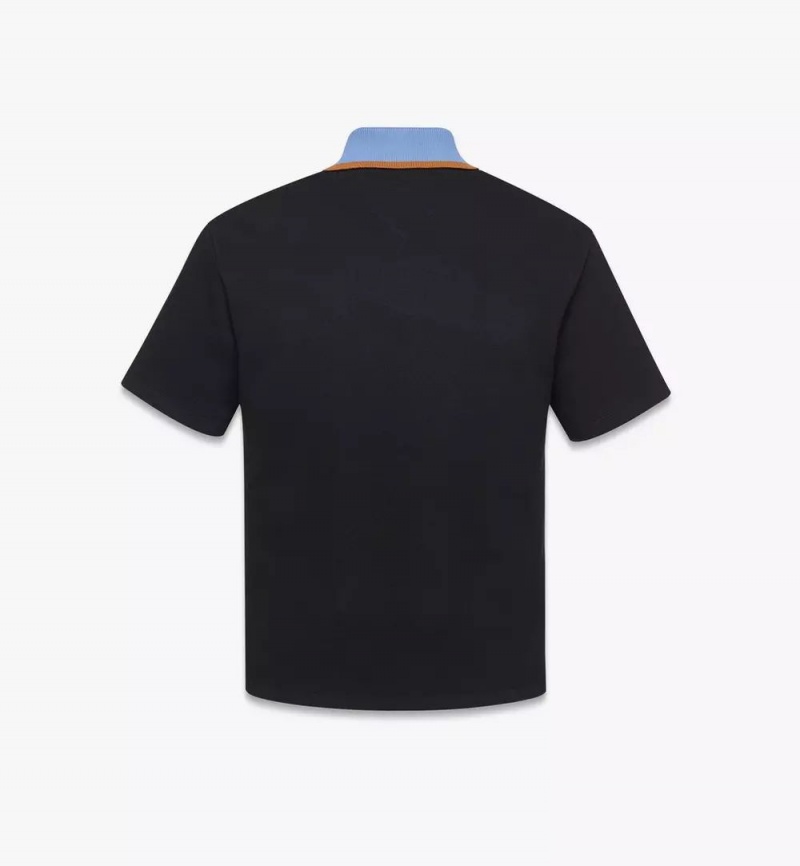 Topy MCM Worldwide Logo Patch Piqué Polo Panske Čierne | 608392-VLN