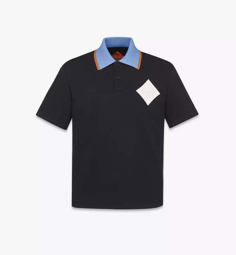 Topy MCM Worldwide Logo Patch Piqué Polo Panske Čierne | 608392-VLN