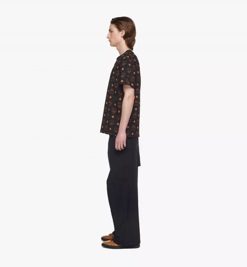 Topy MCM Worldwide Maxi Monogram Print T-Shirt in Organic Bavlnene Panske Čierne | 581429-AGF