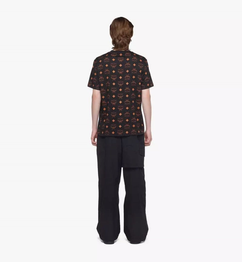 Topy MCM Worldwide Maxi Monogram Print T-Shirt in Organic Bavlnene Panske Čierne | 581429-AGF