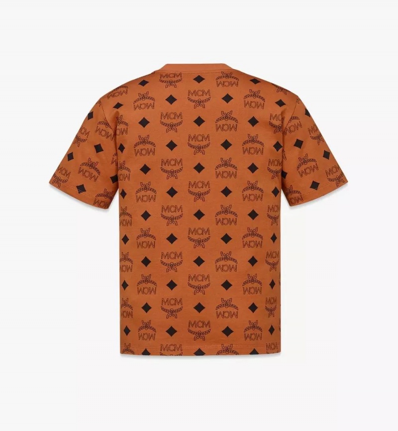 Topy MCM Worldwide Maxi Monogram Print T-Shirt in Organic Bavlnene Panske Hnede | 437519-CGE