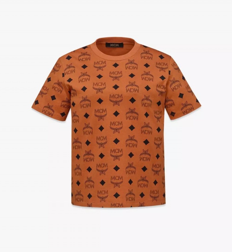 Topy MCM Worldwide Maxi Monogram Print T-Shirt in Organic Bavlnene Panske Hnede | 437519-CGE