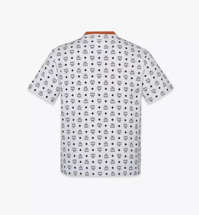 Topy MCM Worldwide Mega Laurel Monogram Print T-Shirt in Organic Bavlnene Damske Biele | 605941-UKT