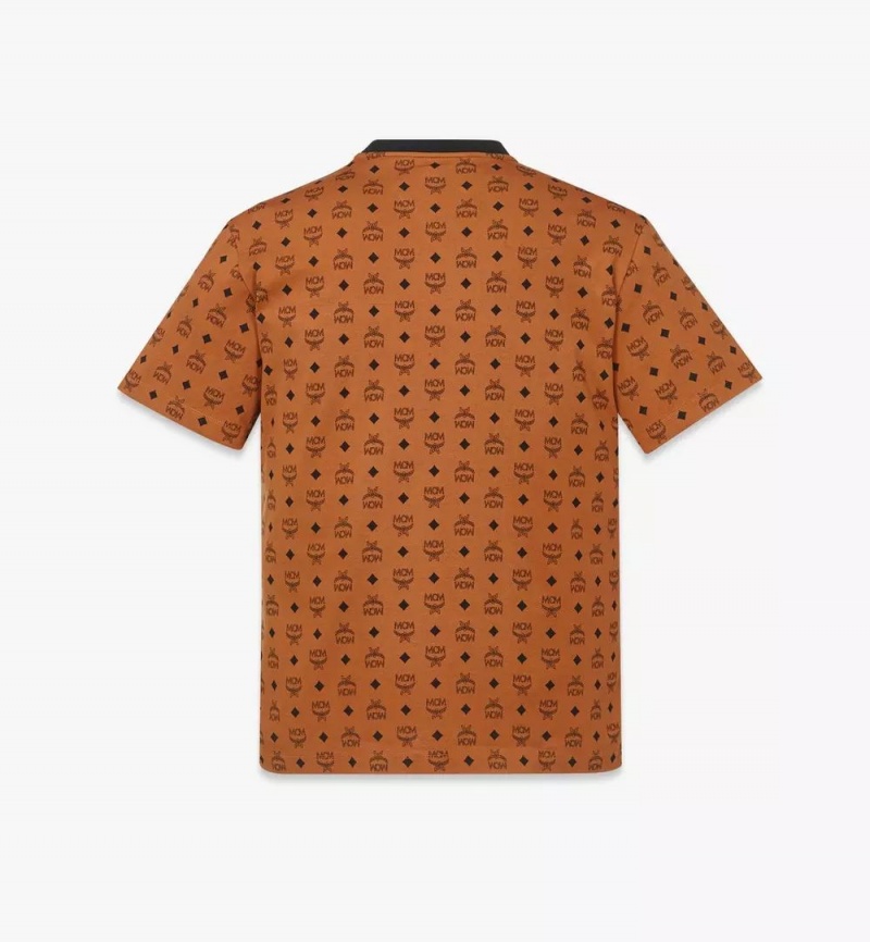 Topy MCM Worldwide Mega Laurel Monogram Print T-Shirt in Organic Bavlnene Panske Hnede | 085617-JKW