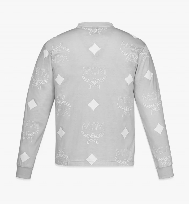 Topy MCM Worldwide PHENOMENON+MCM Monogram Print Long Sleeve T-Shirt Damske Siva | 301587-GRO