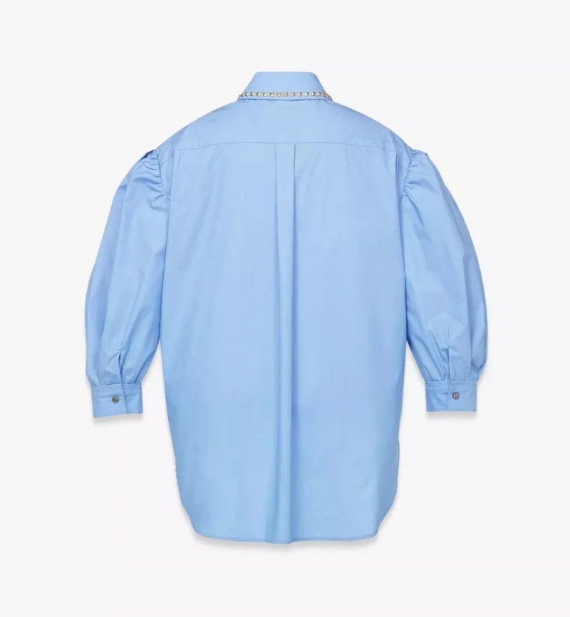 Topy MCM Worldwide Three-Quarter Puff Sleeve Oversized Shirt Damske Modre | 918764-GPH