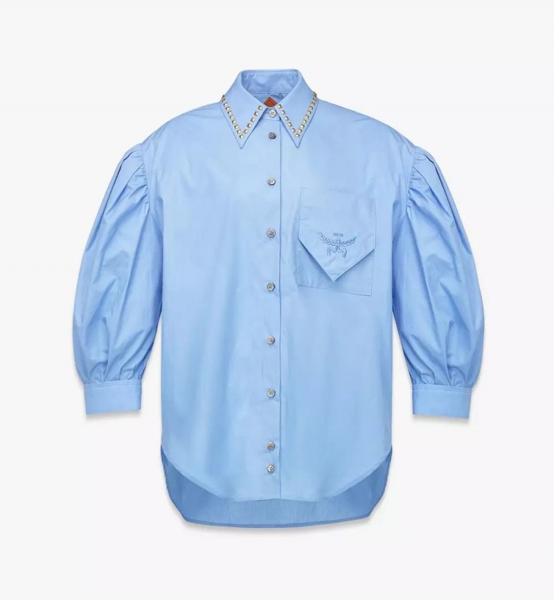 Topy MCM Worldwide Three-Quarter Puff Sleeve Oversized Shirt Damske Modre | 918764-GPH