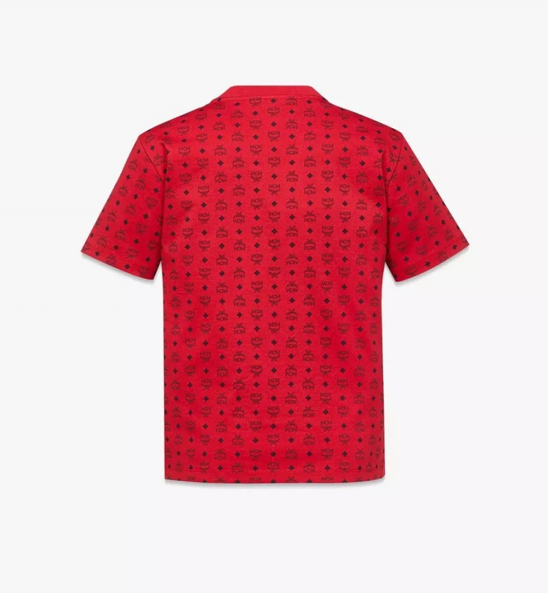 Topy MCM Worldwide Visetos Print T-Shirt in Organic Bavlnene Damske Červené | 527489-LCT
