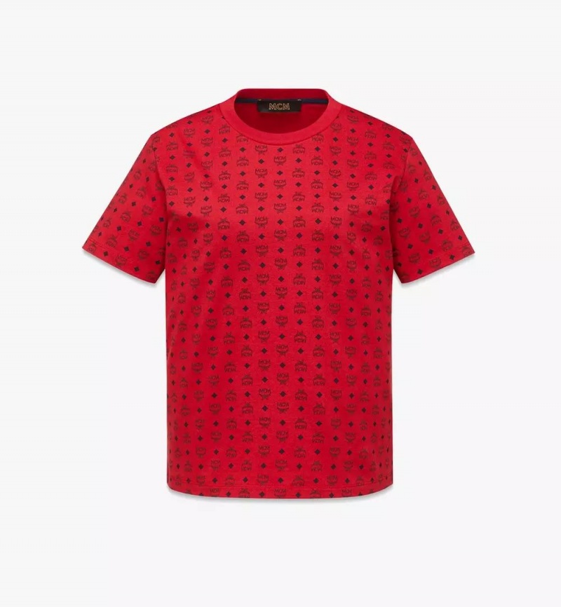 Topy MCM Worldwide Visetos Print T-Shirt in Organic Bavlnene Damske Červené | 527489-LCT