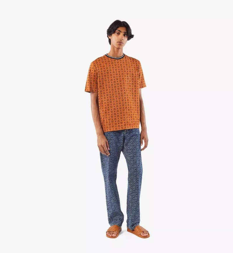 Topy MCM Worldwide Visetos Print T-Shirt in Organic Bavlnene Panske Hnede | 829473-TRF