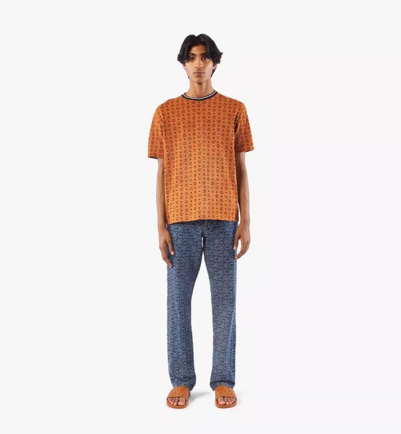 Topy MCM Worldwide Visetos Print T-Shirt in Organic Bavlnene Panske Hnede | 829473-TRF