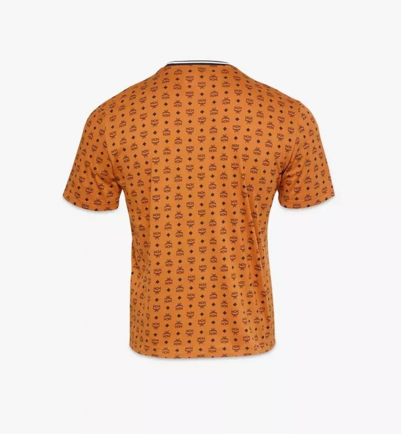 Topy MCM Worldwide Visetos Print T-Shirt in Organic Bavlnene Panske Hnede | 829473-TRF