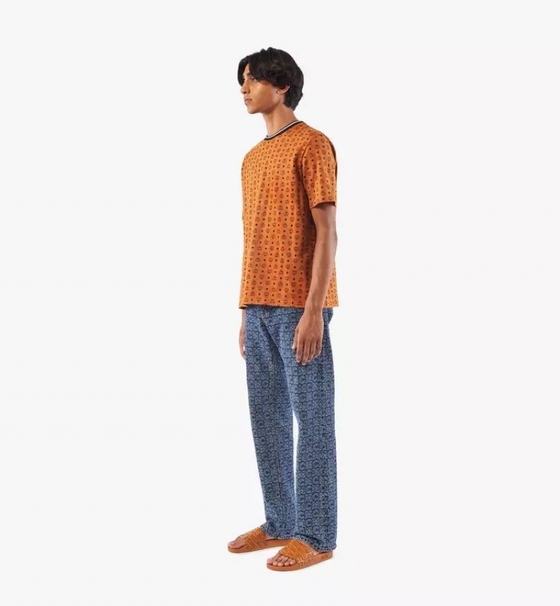 Topy MCM Worldwide Visetos Print T-Shirt in Organic Bavlnene Panske Hnede | 829473-TRF