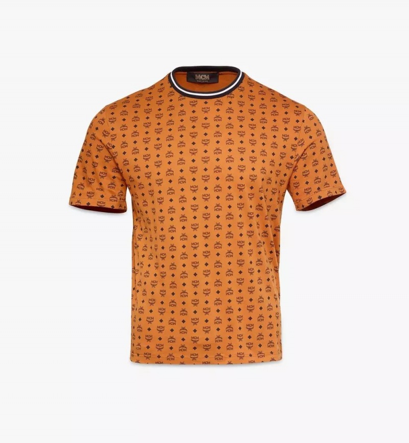 Topy MCM Worldwide Visetos Print T-Shirt in Organic Bavlnene Panske Hnede | 829473-TRF