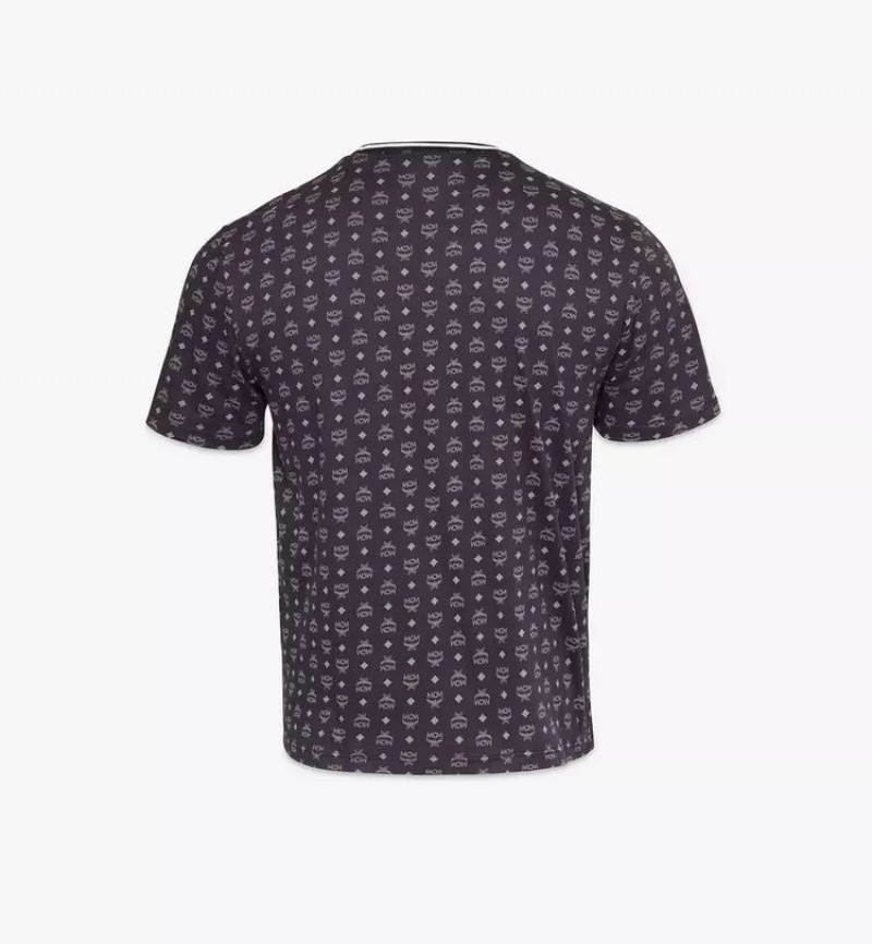 Topy MCM Worldwide Visetos Print T-Shirt in Organic Bavlnene Panske Čierne | 835641-FBU