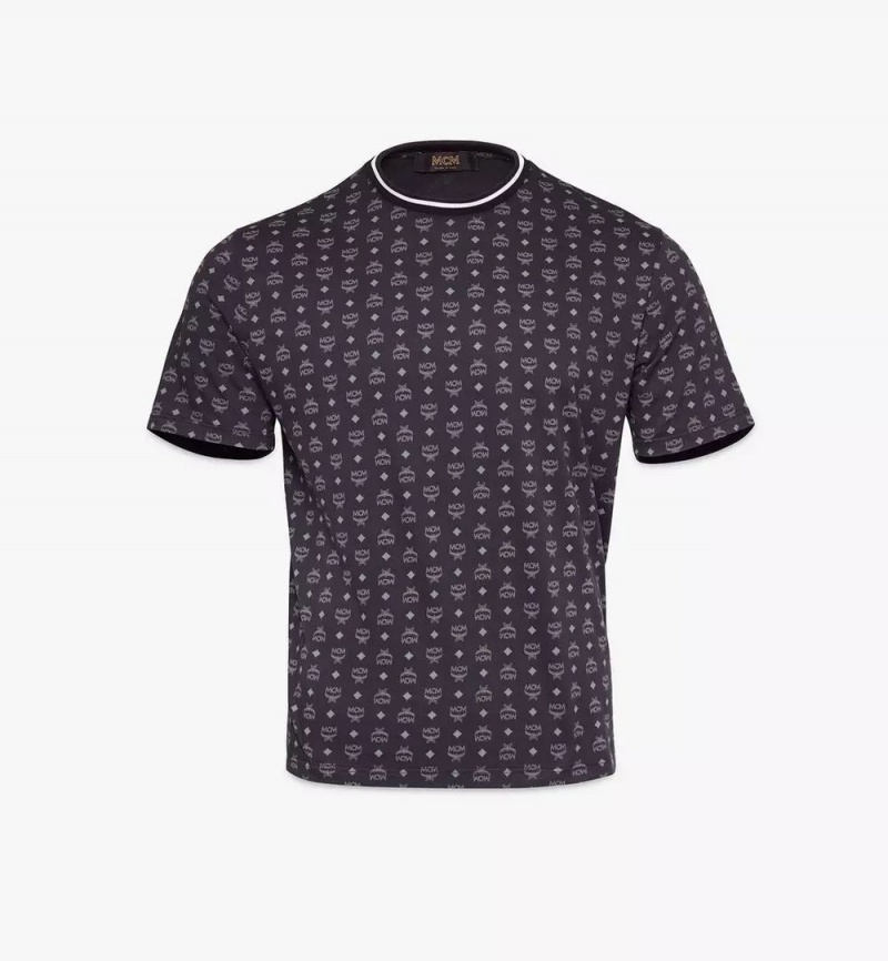 Topy MCM Worldwide Visetos Print T-Shirt in Organic Bavlnene Panske Čierne | 835641-FBU