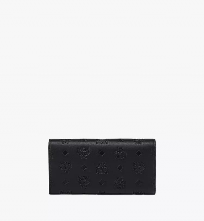 Velke Penazenky MCM Worldwide Aren Continental in Embossed Monogram Kozene Čierne | 892537-WKH