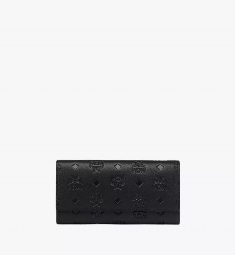 Velke Penazenky MCM Worldwide Aren Continental in Embossed Monogram Kozene Čierne | 892537-WKH