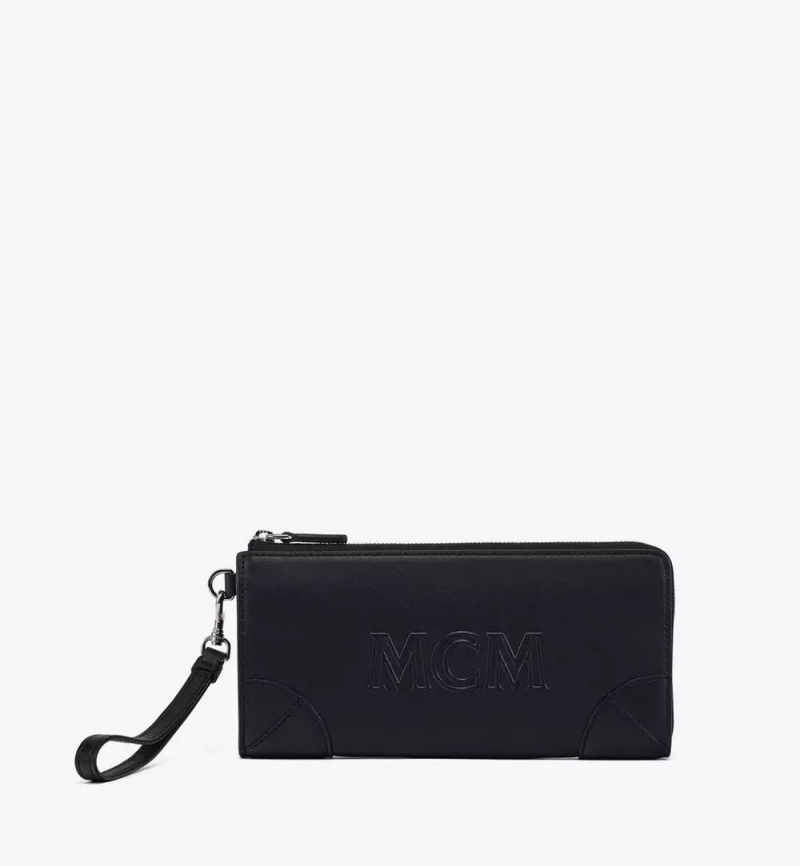 Velke Penazenky MCM Worldwide Aren Zip Around in Spanish Calf Kozene Čierne | 290741-HXA