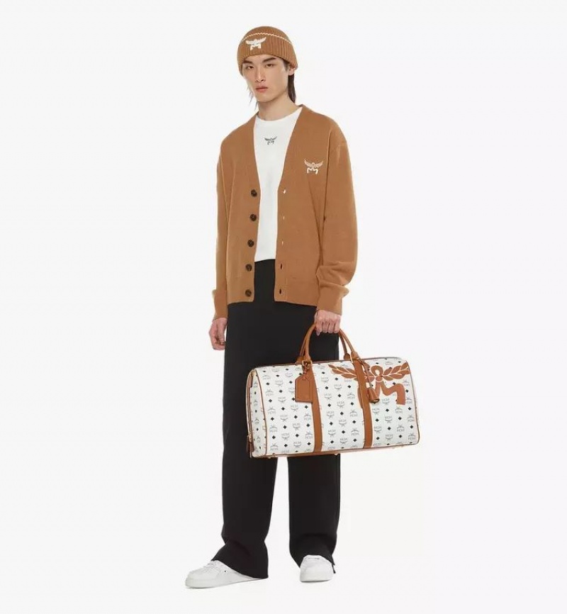 Víkendová Taška MCM Worldwide Ottomar in Mega Laurel Visetos Biele | 217386-TGJ